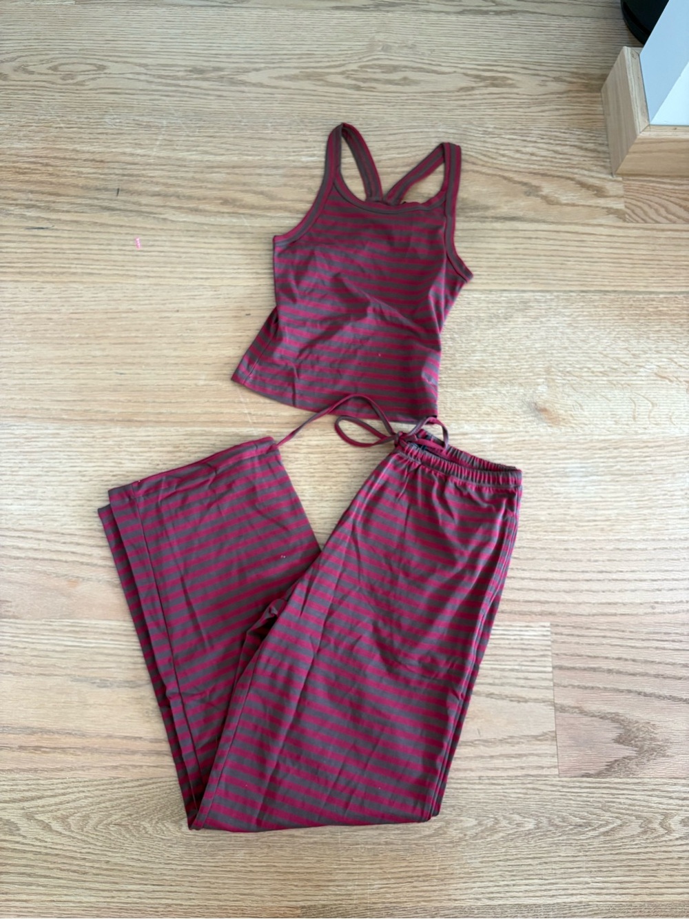 Women's Burgundy Stripe Set - Tank Top & Pants - Picture 1 of 3